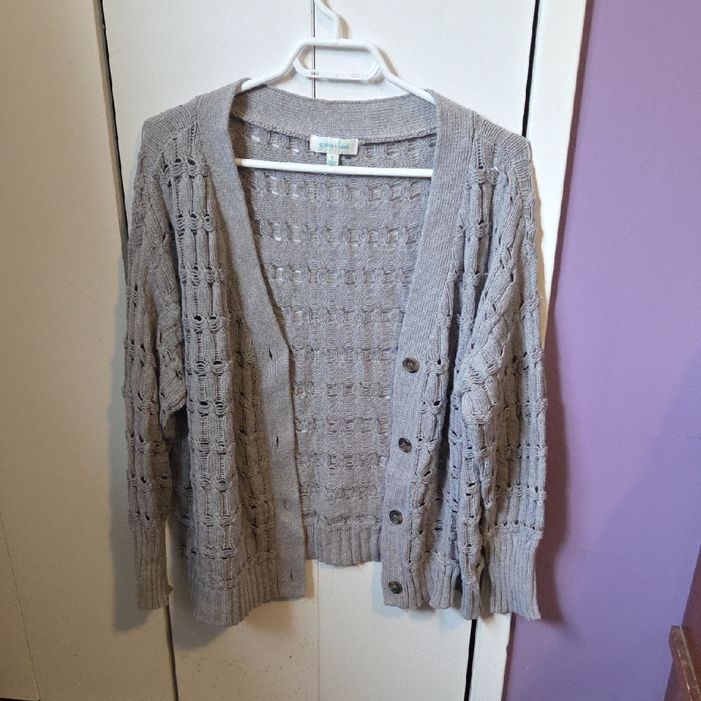Grace & Lace Taupe Open-Knit Cardigan
